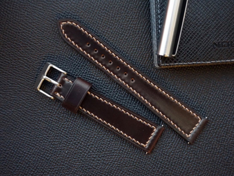 20mm Bourbon Cordovan Black Italian Leather Watch Band