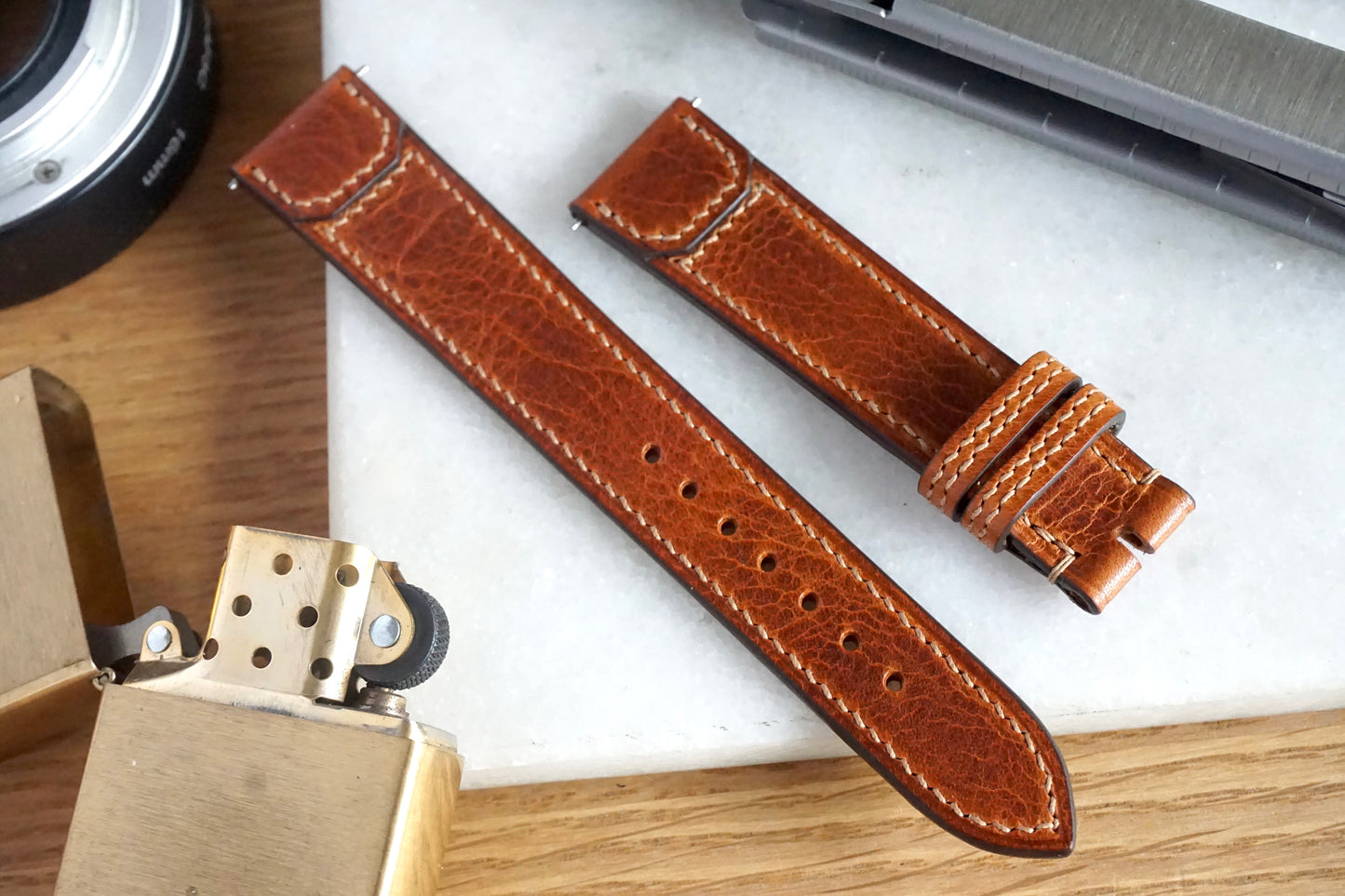 Reverso style watch strap in Italian Badalassi leather