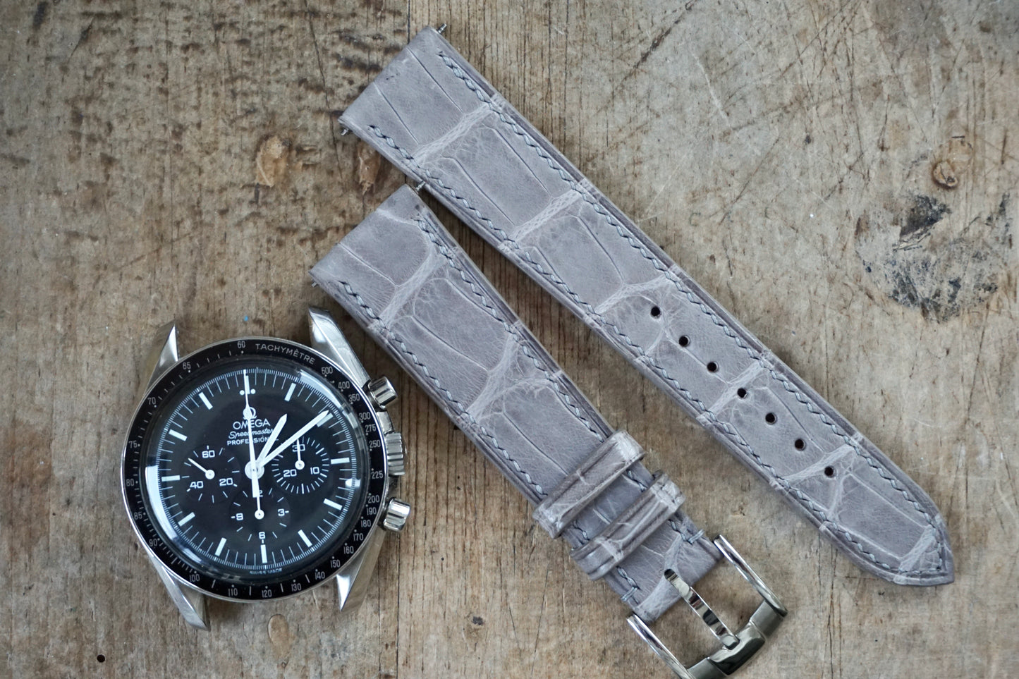 Grey alligator leather watch strap