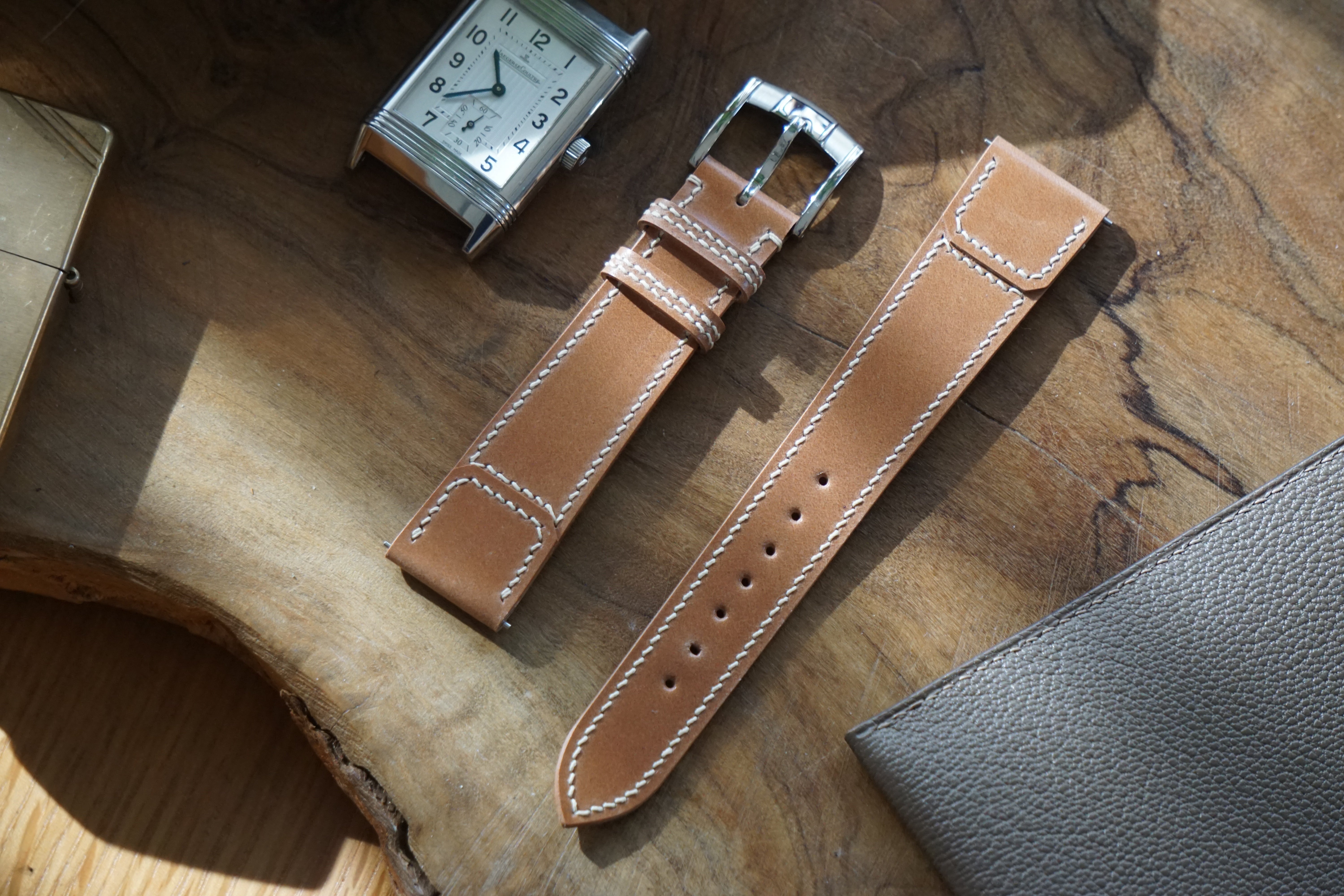 Natural coloured Reverso style shell cordovan watch strap