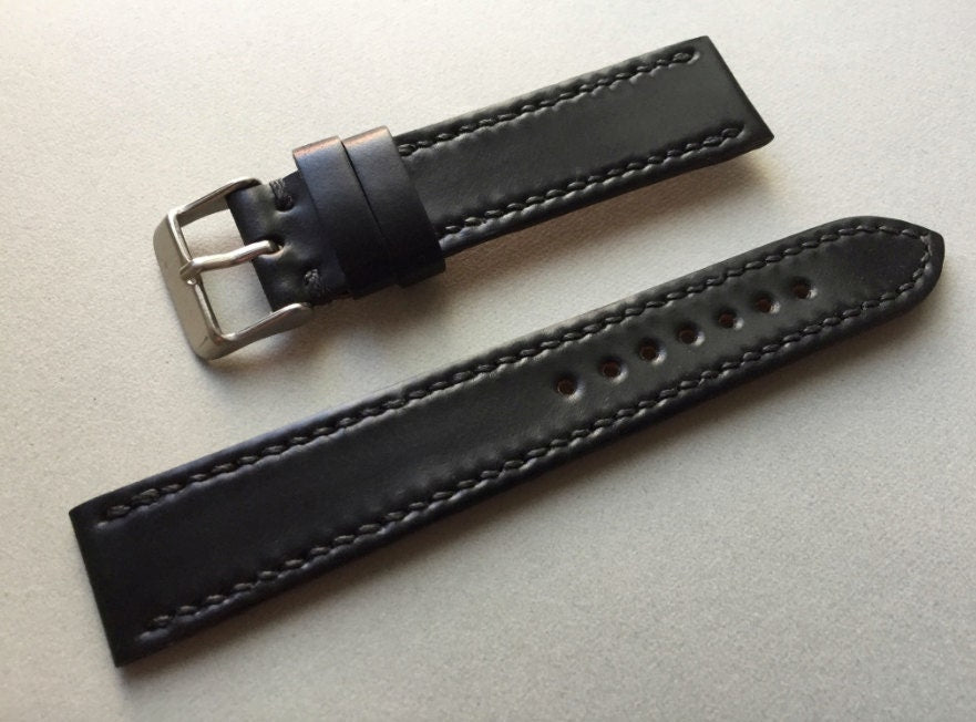 All black Horween shell cordovan watch strap
