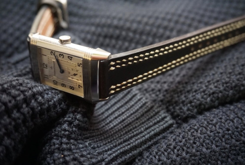 Black Double stitched Horween Chromexcel watch strap