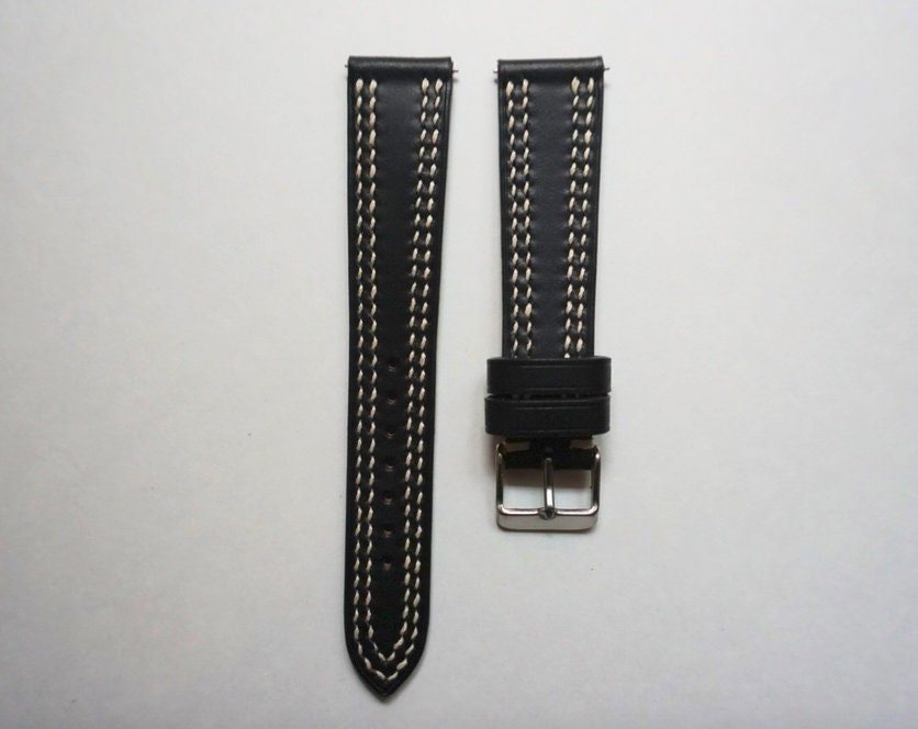 Black Double stitched Horween Chromexcel watch strap