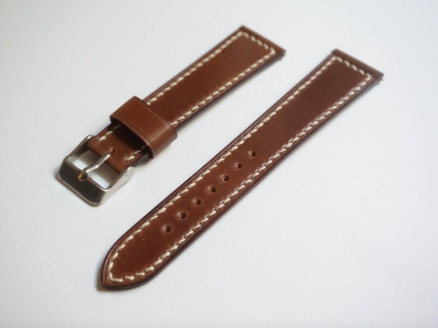 Box stitched Bourbon Horween shell cordovan watch strap