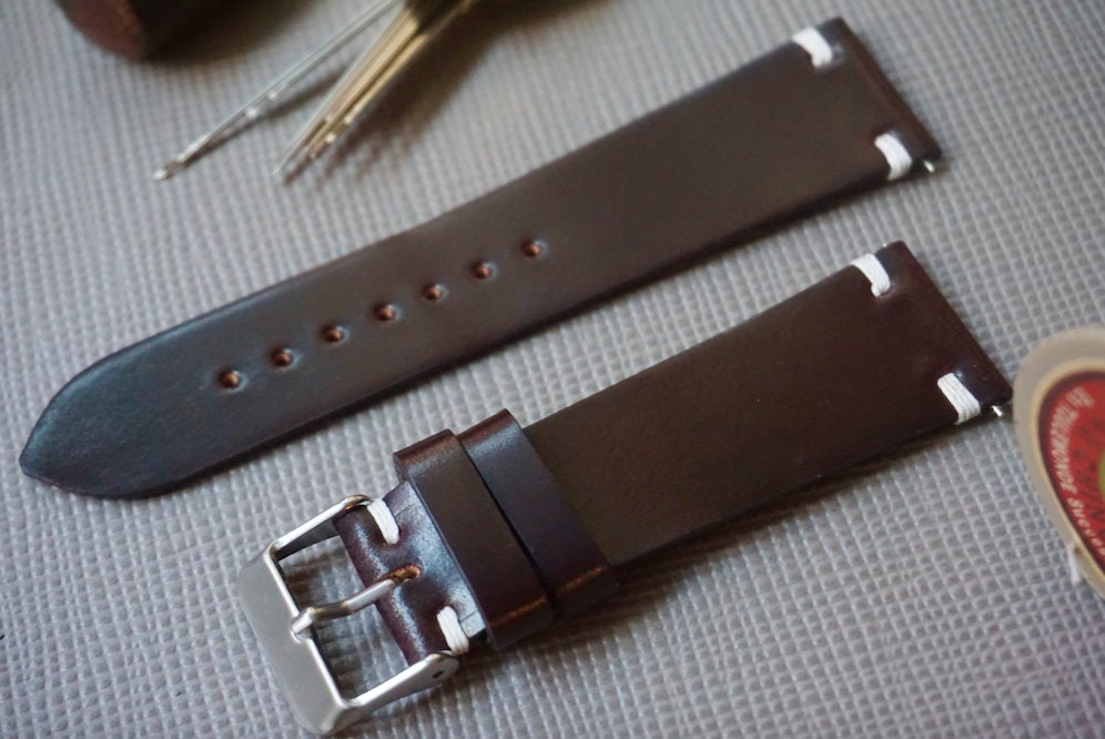 Two stitch Horween No.8 shell cordovan watch strap
