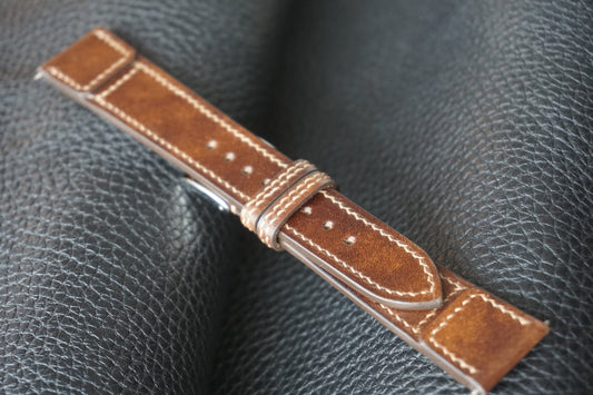 Reverso style watch strap in museum calf watch strap