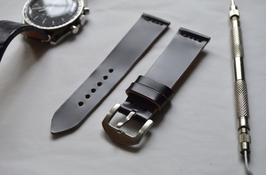 Straight top Black shell cordovan watch strap
