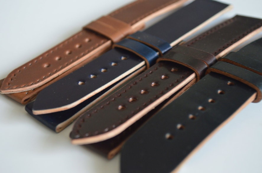 Two stitch- Horween Navy blue shell cordovan watch strap